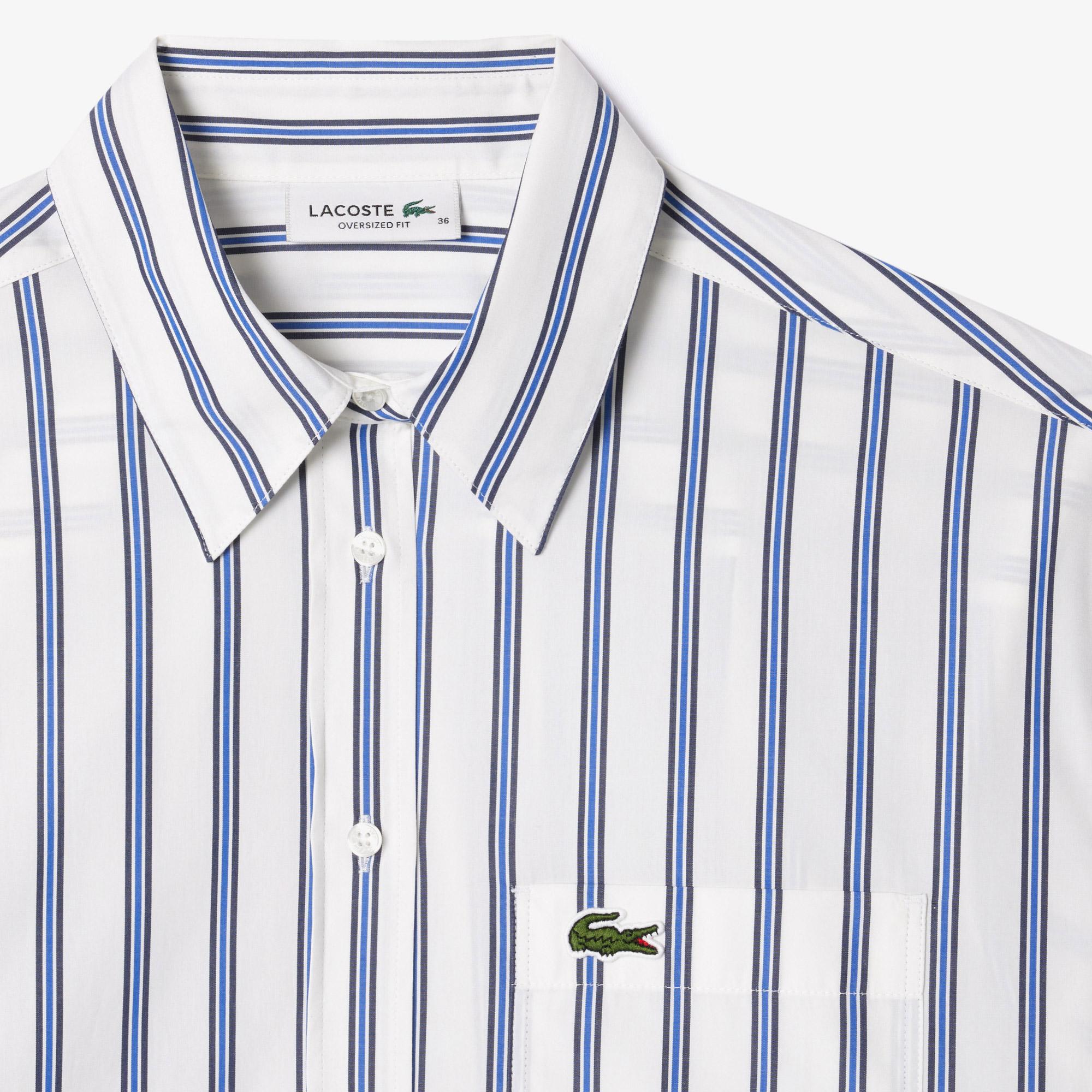 Lacoste Kadın Oversize Çizgili Beyaz Gömlek