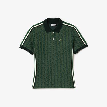  Kadın Slim Fit Monogram Koyu Yeşil Polo