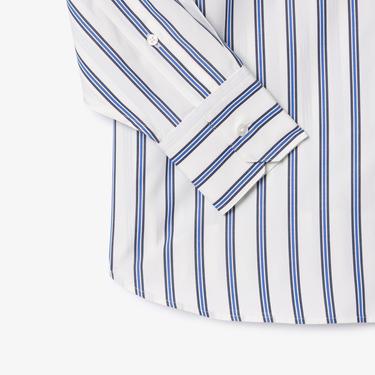  Lacoste Kadın Oversize Çizgili Beyaz Gömlek
