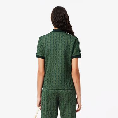  Kadın Slim Fit Monogram Koyu Yeşil Polo