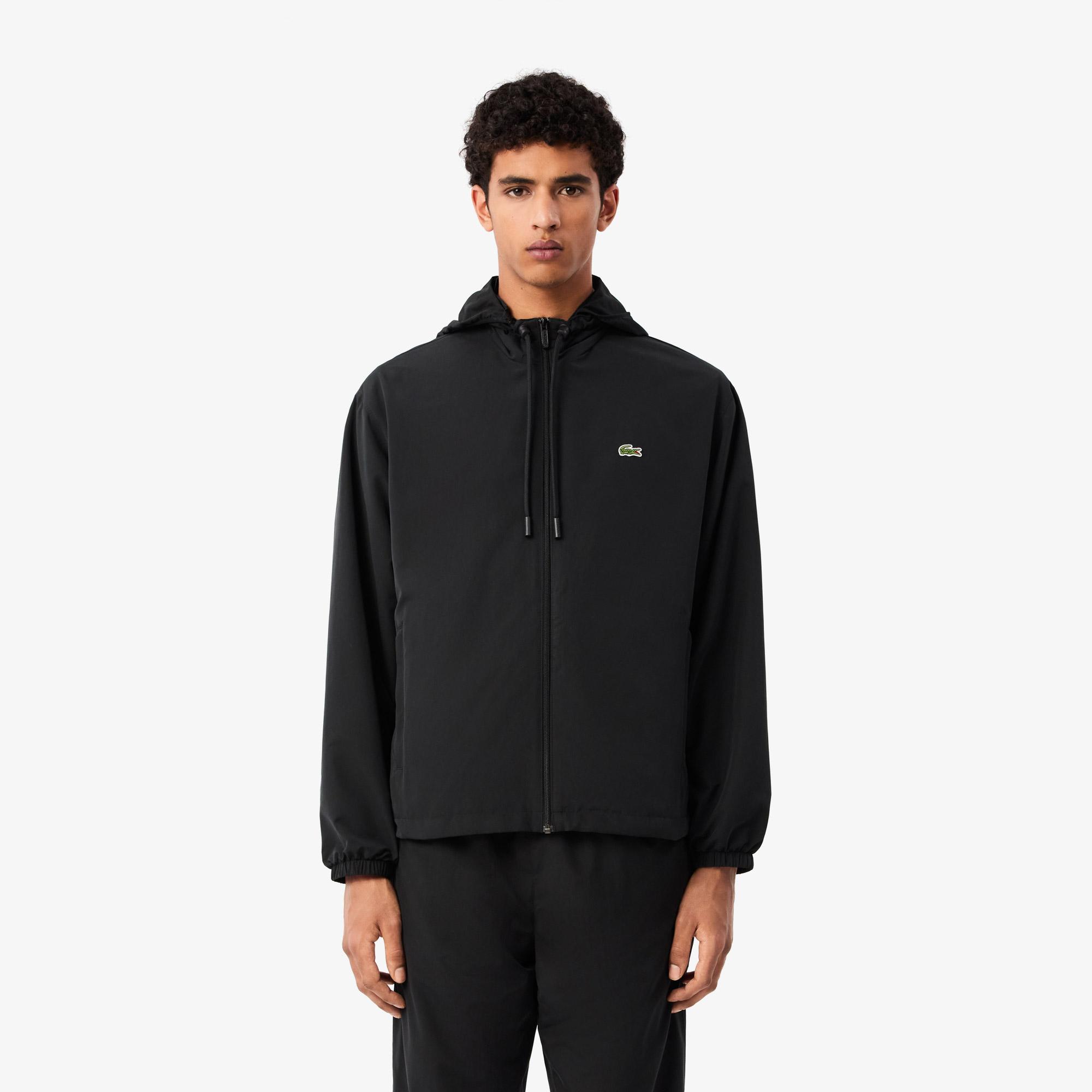 Erkek Regular Fit Kapüşonlu Siyah Yağmurluk