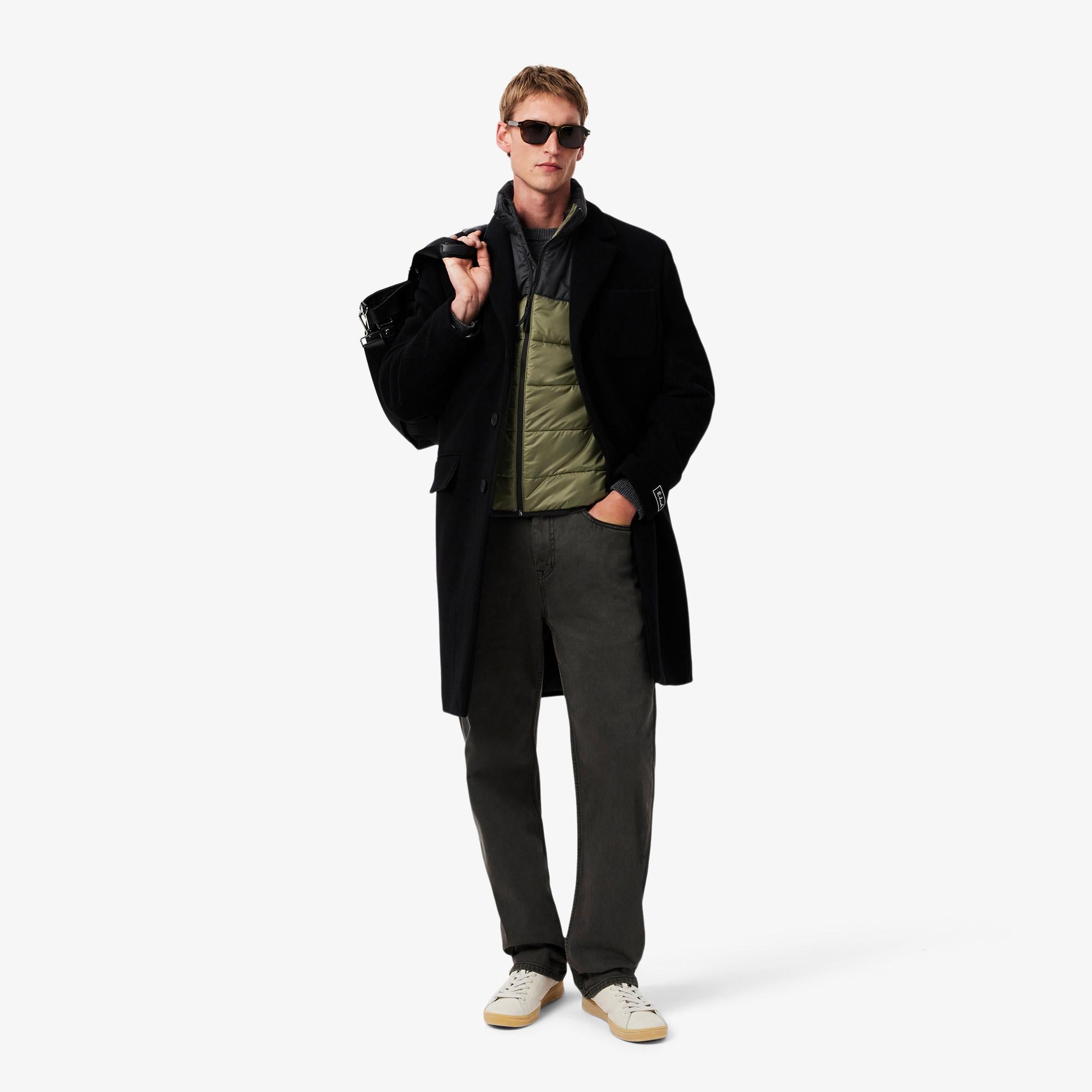 Erkek Kapüşonlu Renk Bloklu Haki Şişme Yelek