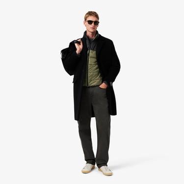  Erkek Kapüşonlu Renk Bloklu Haki Şişme Yelek