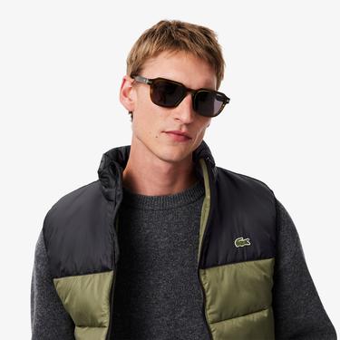  Erkek Kapüşonlu Renk Bloklu Haki Şişme Yelek