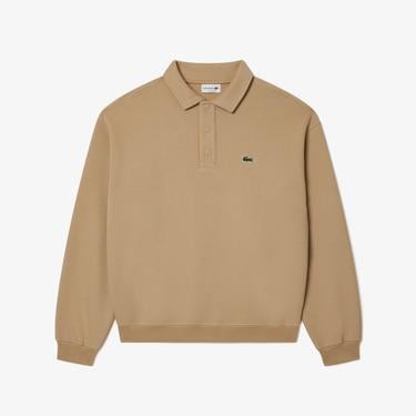  Erkek Loose Fit Polo Yaka Kahverengi Sweatshirt