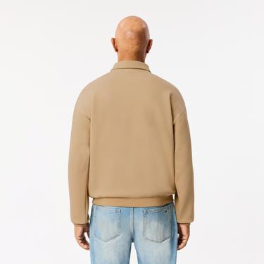  Erkek Loose Fit Polo Yaka Kahverengi Sweatshirt