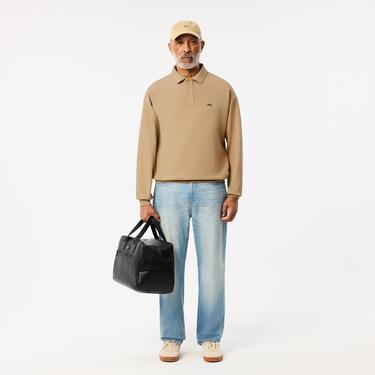  Erkek Loose Fit Polo Yaka Kahverengi Sweatshirt