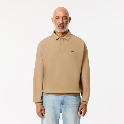  Erkek Loose Fit Polo Yaka Kahverengi Sweatshirt