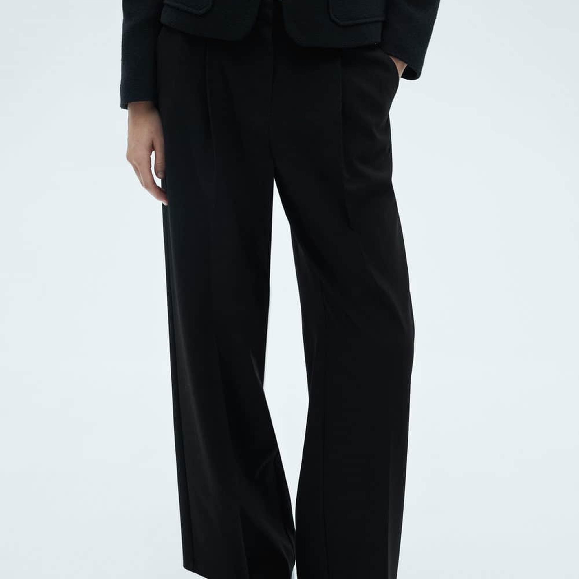 Mango Kadın Pensli Wideleg Pantolon Siyah