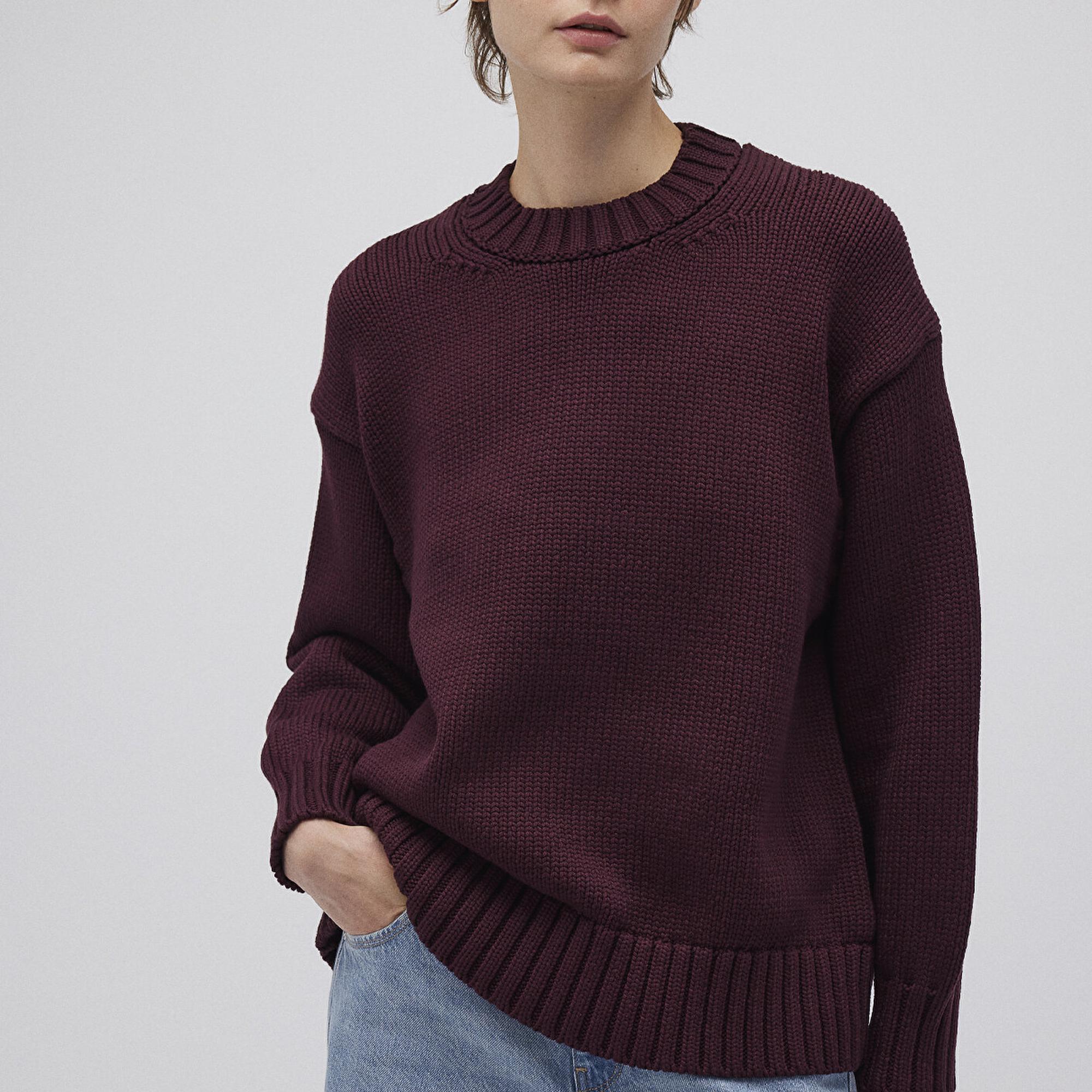 Mavi Bisiklet Yaka Bordo Kazak Oversize / Geniş Kesim 1710516-70434