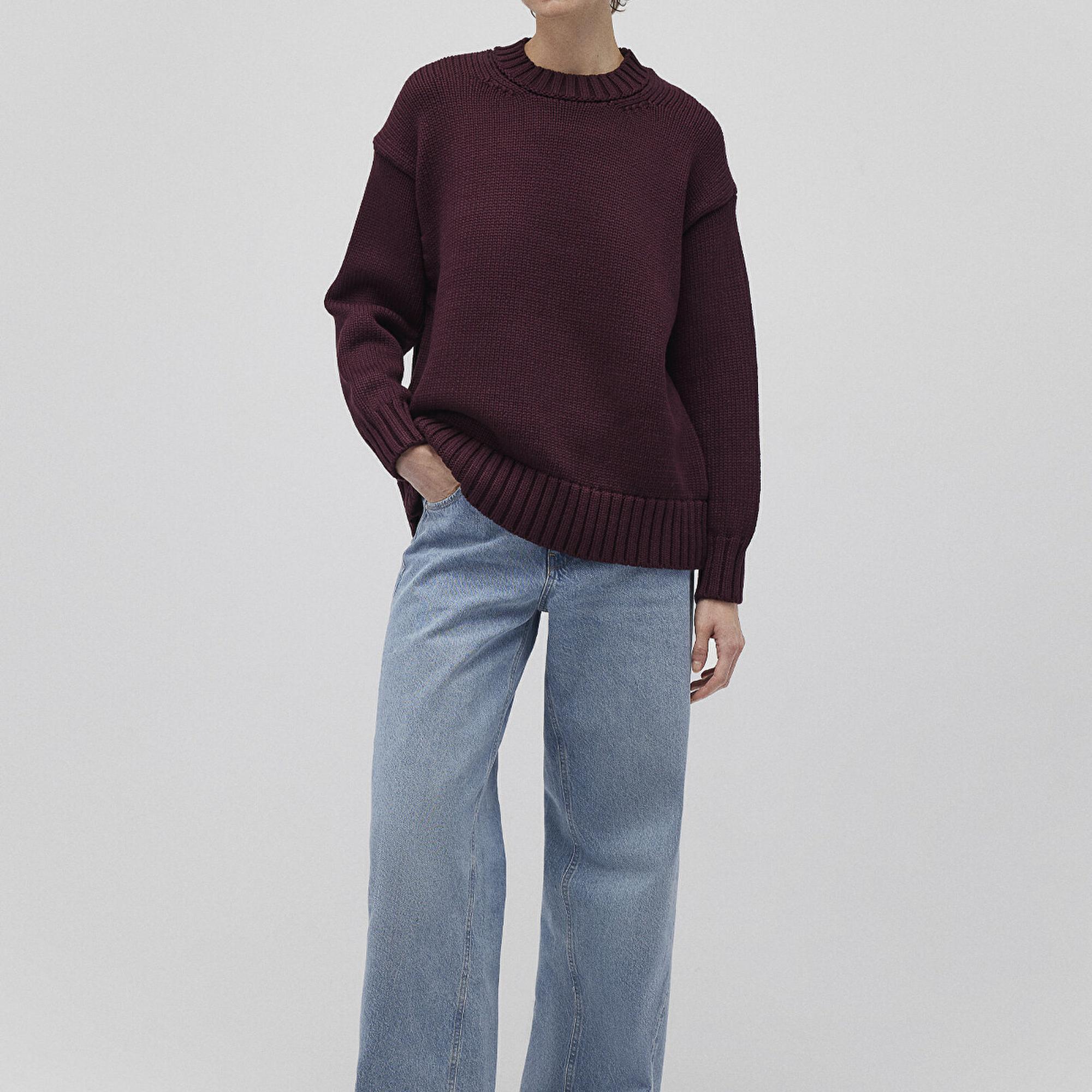 Mavi Bisiklet Yaka Bordo Kazak Oversize / Geniş Kesim 1710516-70434