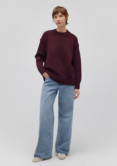  Mavi Bisiklet Yaka Bordo Kazak Oversize / Geniş Kesim 1710516-70434