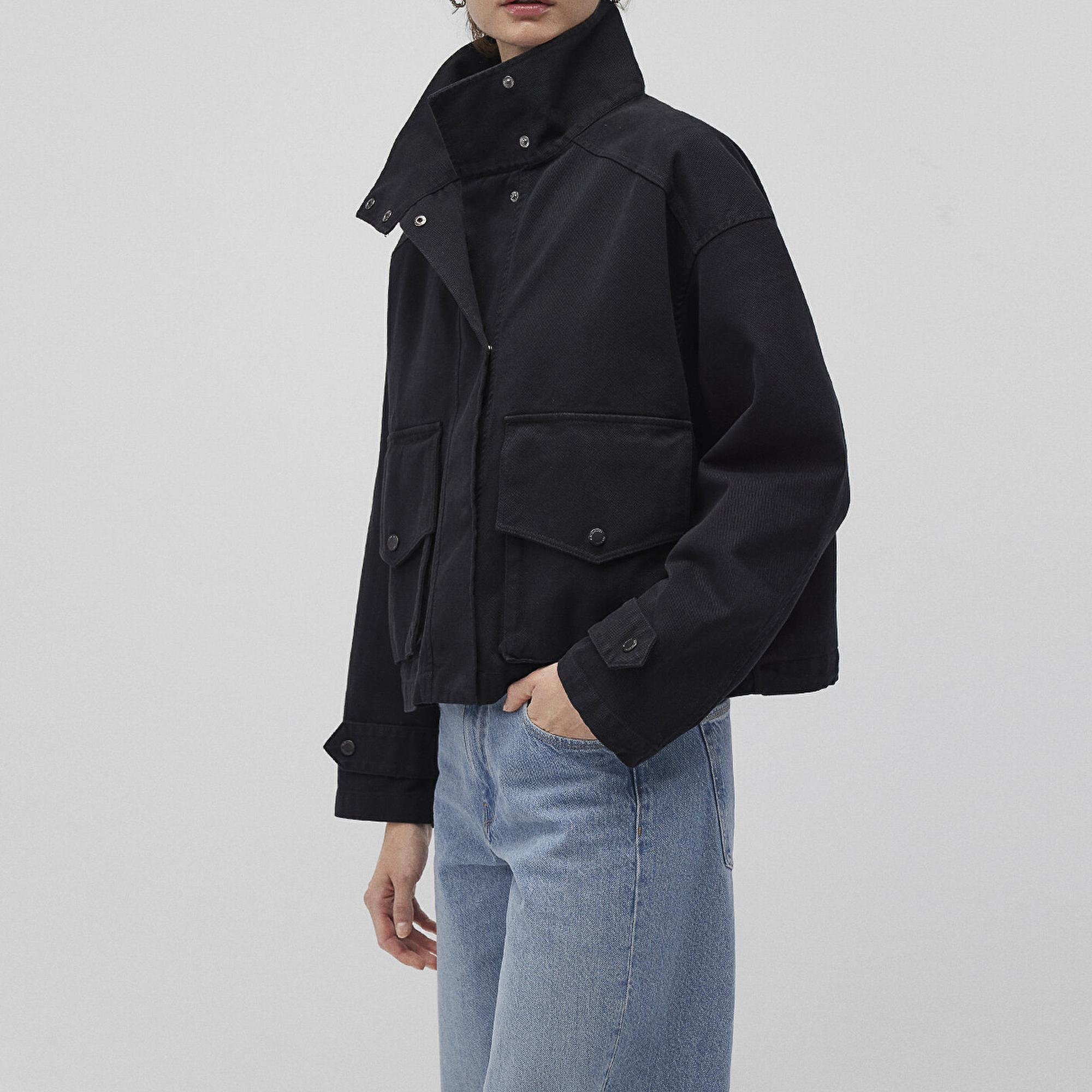 Mavi Dik Yaka Antrasit Oversize Ceket Oversize / Geniş Kesim 1110254-70087