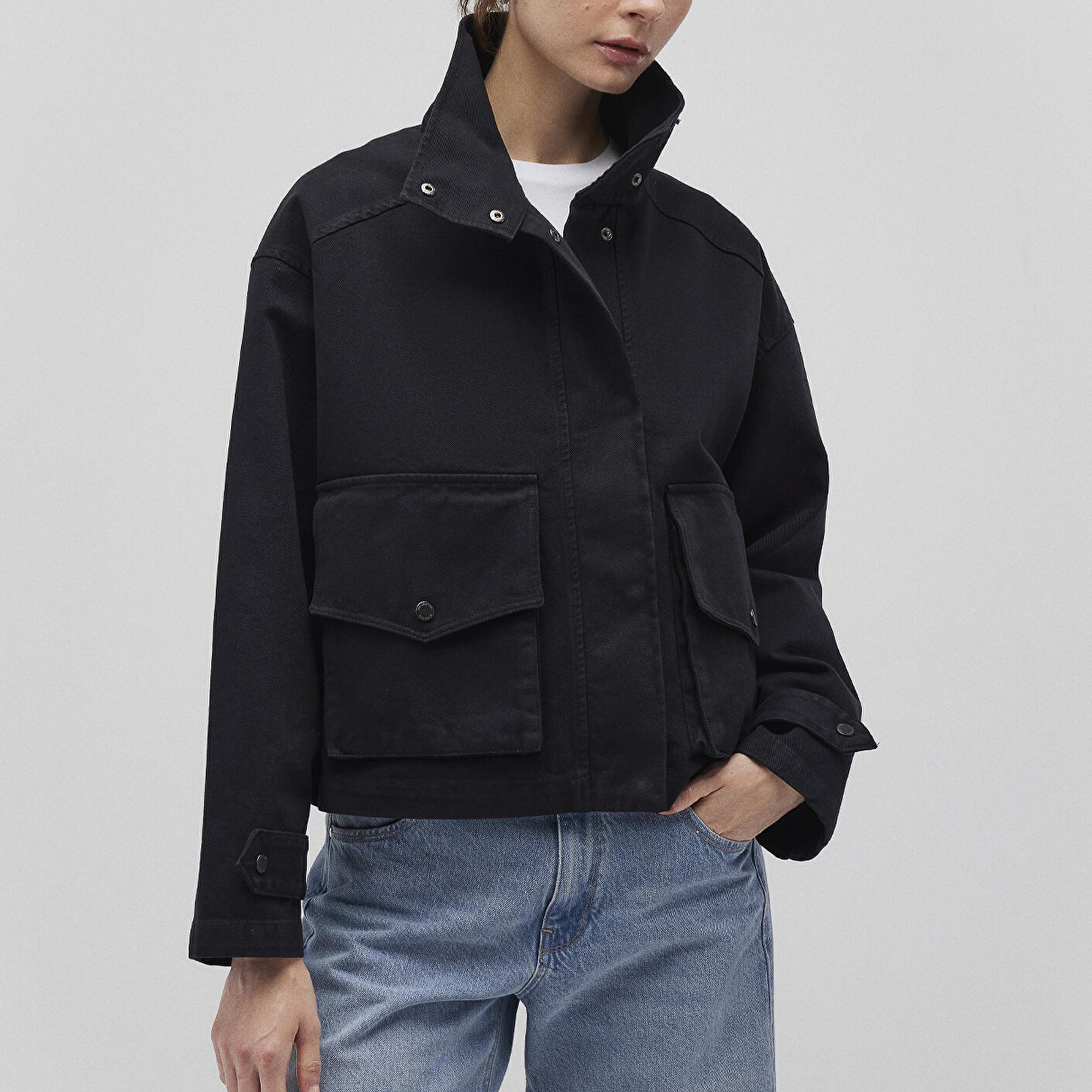 Mavi Dik Yaka Antrasit Oversize Ceket Oversize / Geniş Kesim 1110254-70087