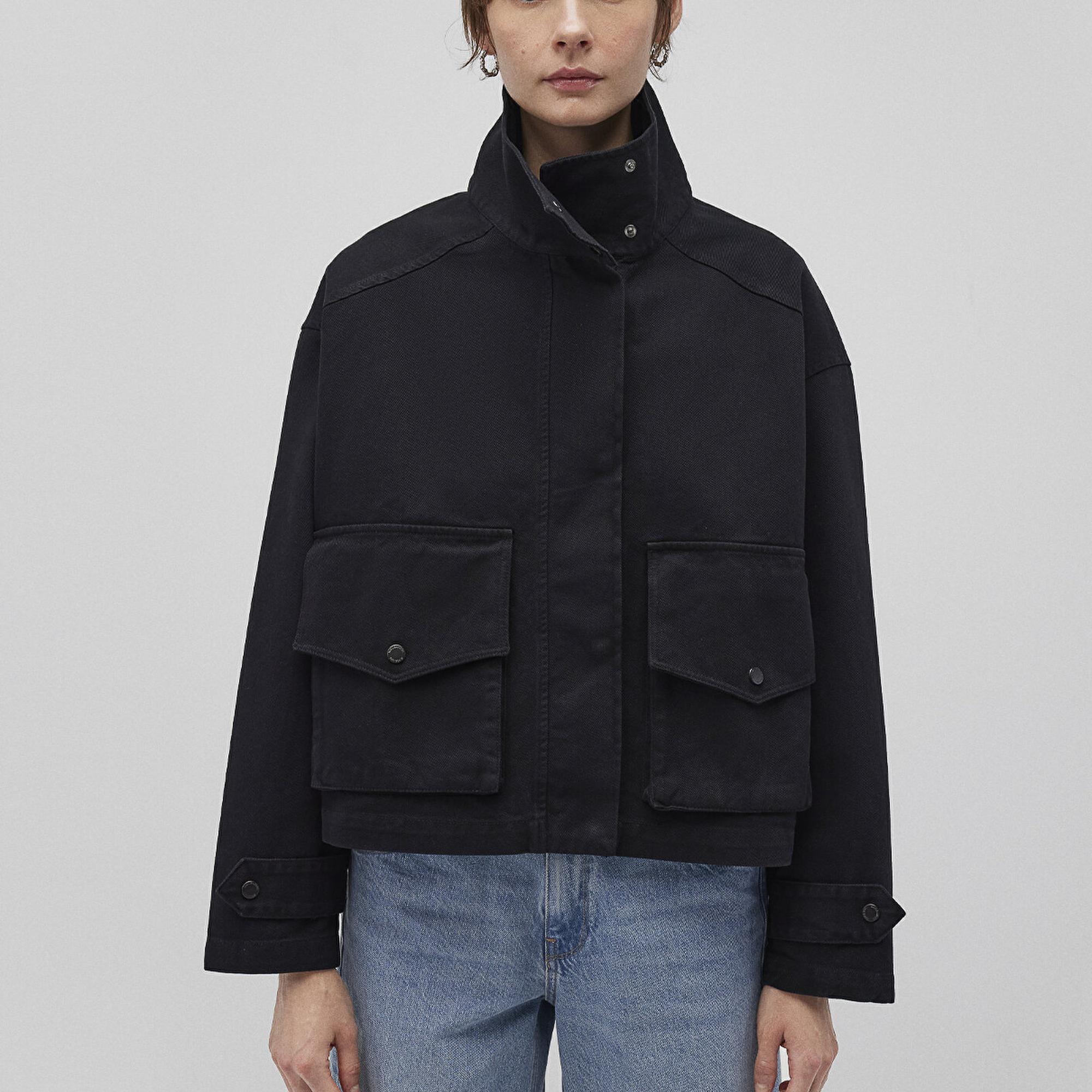 Mavi Dik Yaka Antrasit Oversize Ceket Oversize / Geniş Kesim 1110254-70087