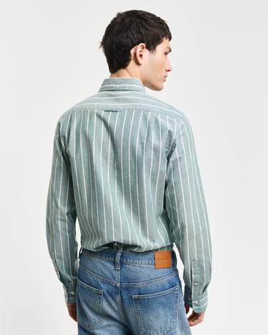  GANT Erkek Yeşil Slim Fit Düğmeli Yaka Çizgili Oxford Gömlek