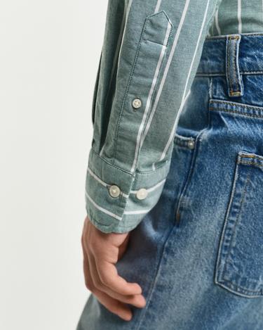  GANT Erkek Yeşil Slim Fit Düğmeli Yaka Çizgili Oxford Gömlek