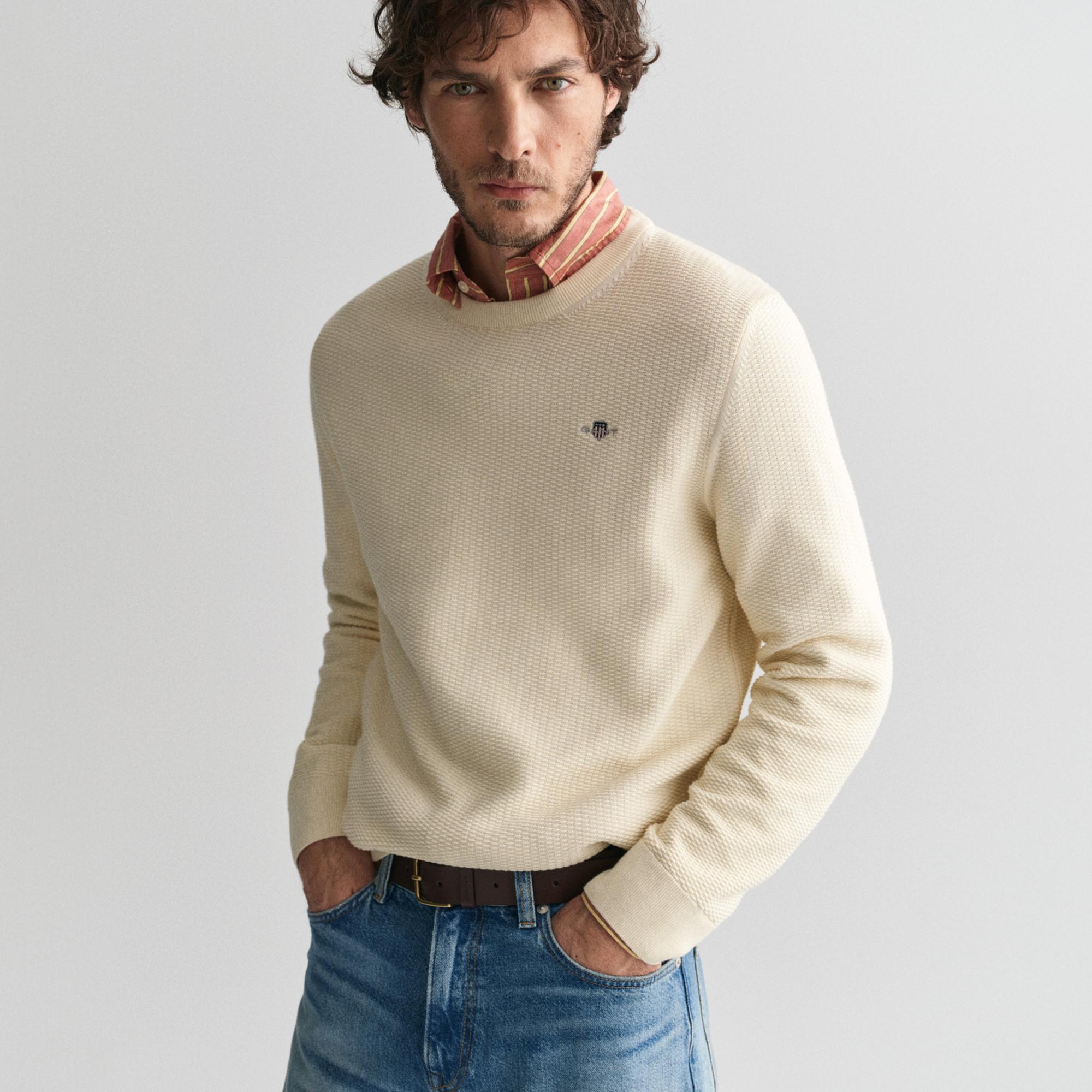 GANT Erkek Krem Regular Fit Bisiklet Yaka Kazak