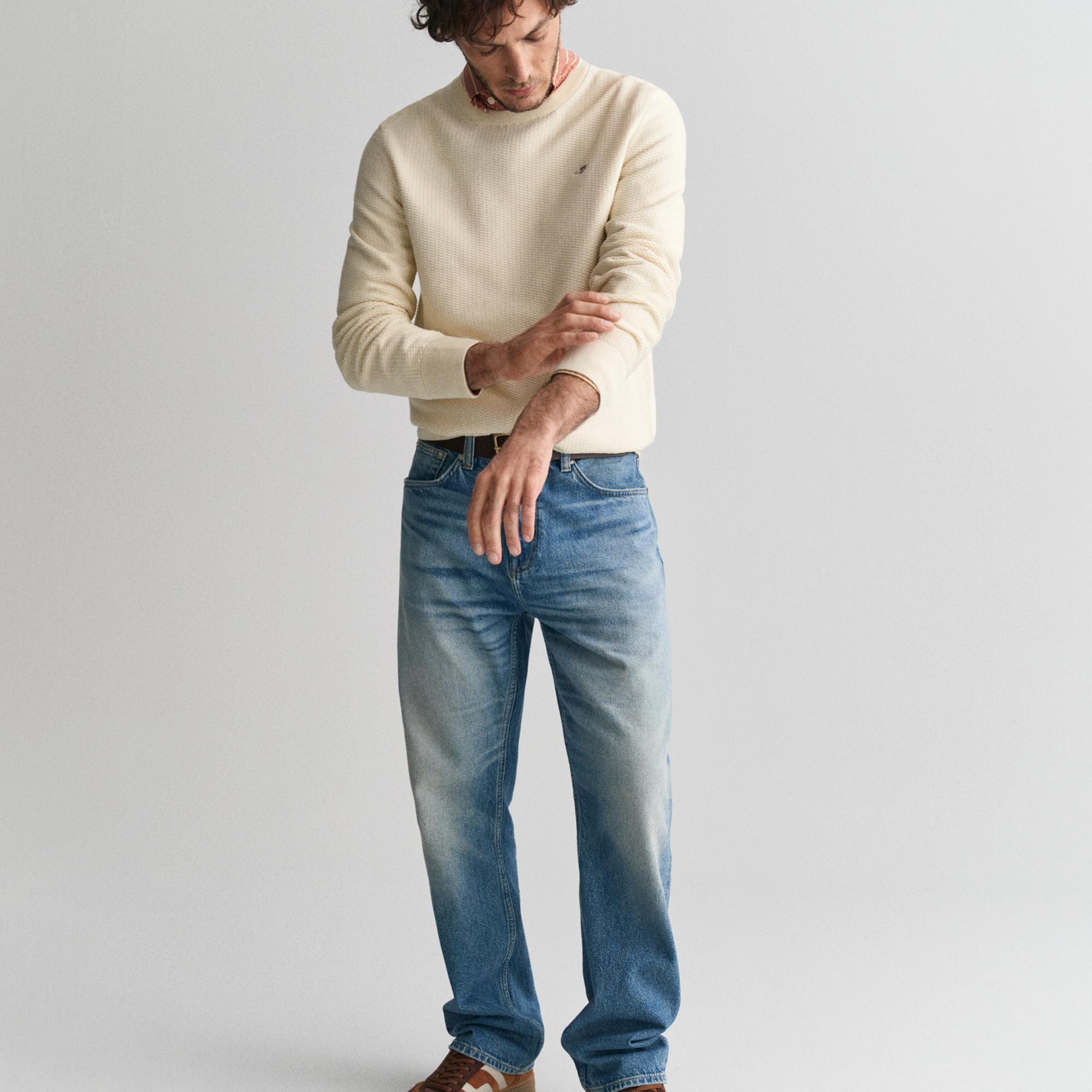 GANT Erkek Krem Regular Fit Bisiklet Yaka Kazak