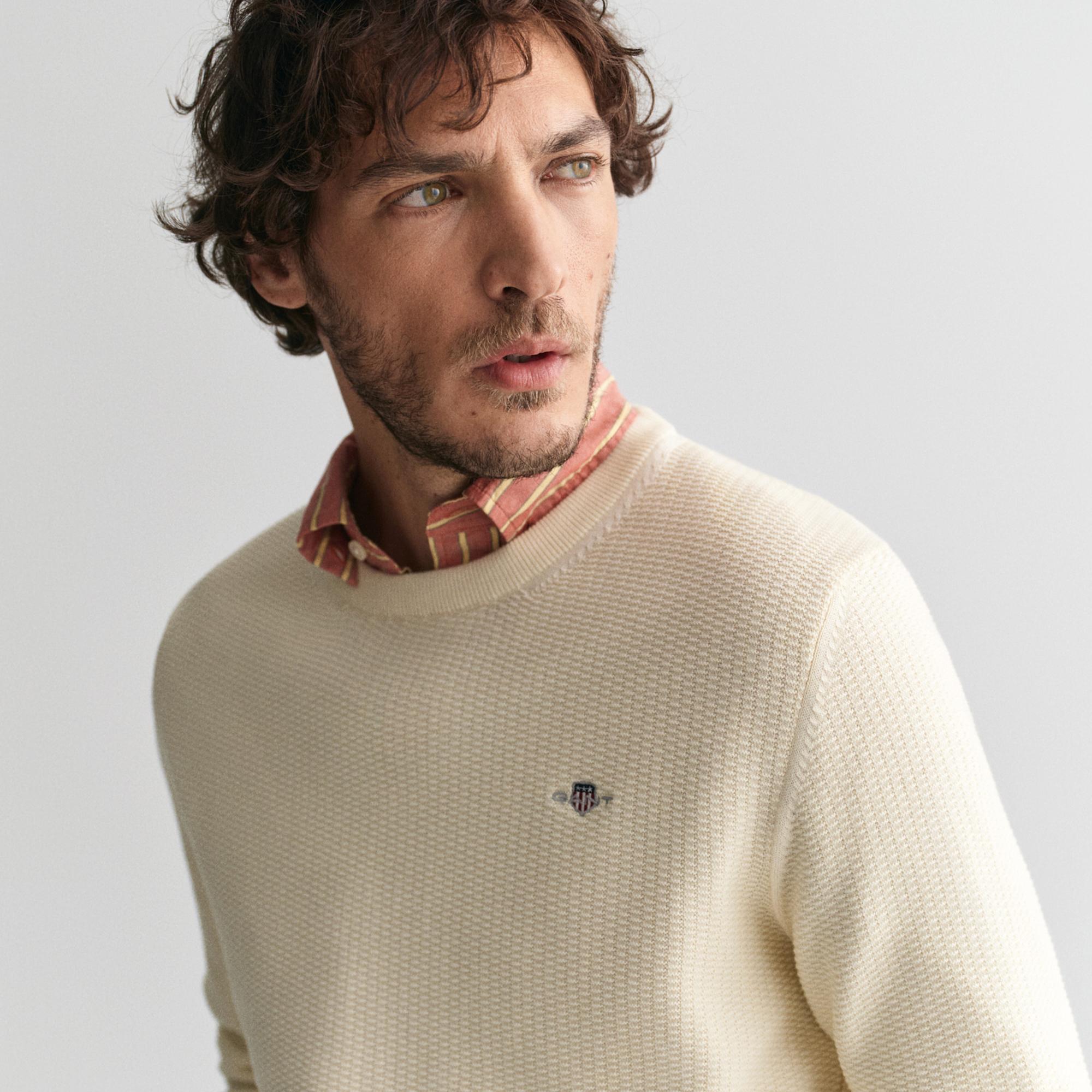 GANT Erkek Krem Regular Fit Bisiklet Yaka Kazak