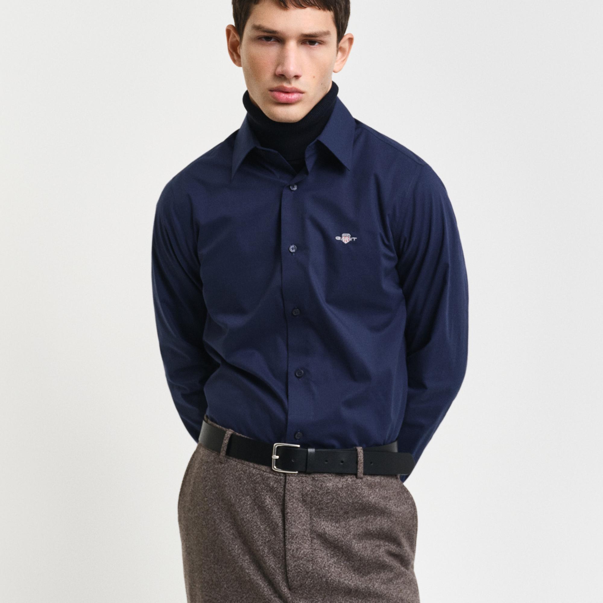 GANT Erkek Lacivert Slim Fit Gömlek