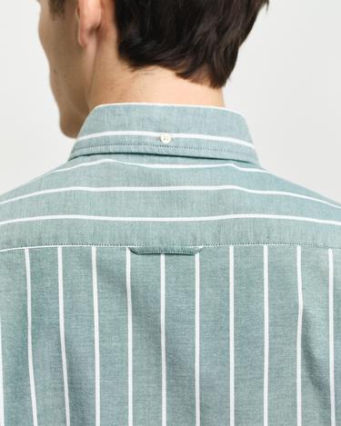  GANT Erkek Yeşil Slim Fit Düğmeli Yaka Çizgili Oxford Gömlek
