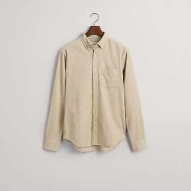  Gant Erkek Bej Regular Fit Düğmeli Yaka Kadife Gömlek