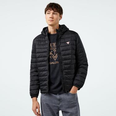  Guess Hooded Puffer Iridescent Nylon 40 Erkek Siyah Mont