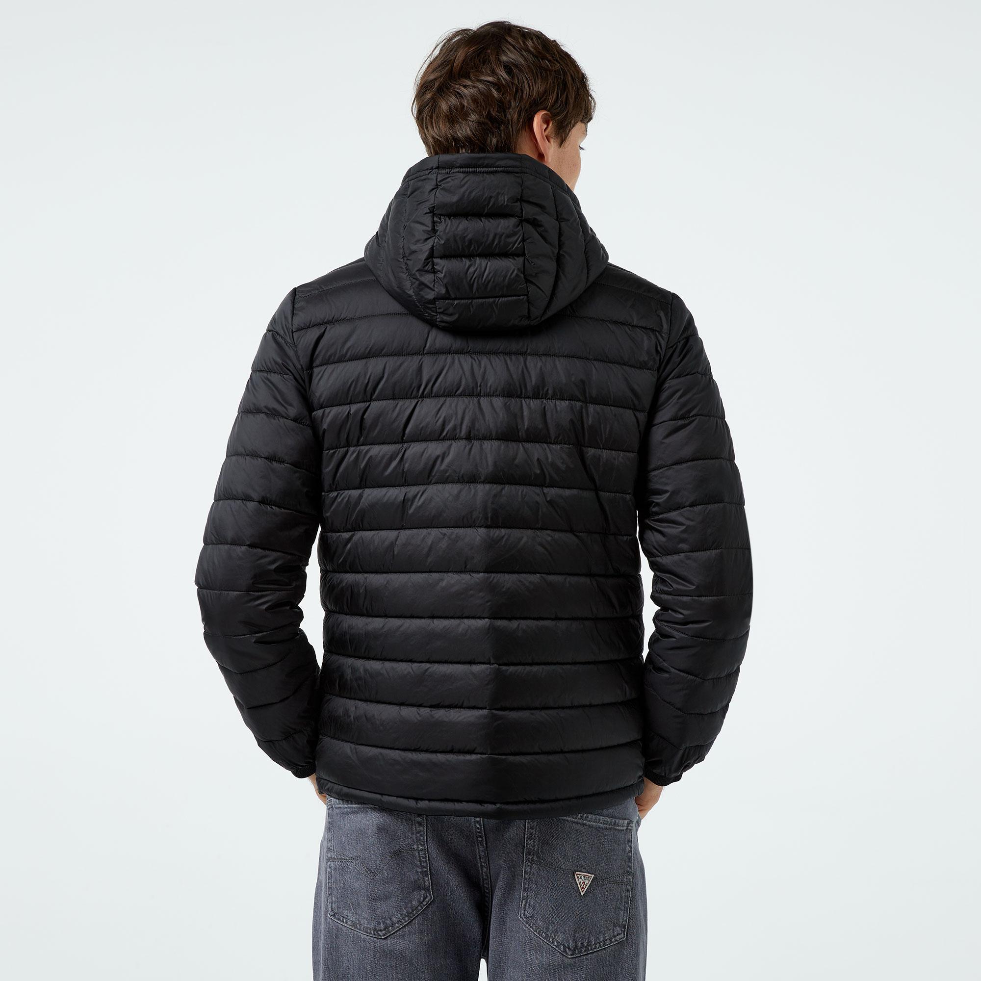 Guess Hooded Puffer Iridescent Nylon 40 Erkek Siyah Mont