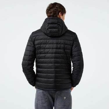  Guess Hooded Puffer Iridescent Nylon 40 Erkek Siyah Mont