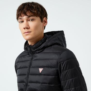  Guess Hooded Puffer Iridescent Nylon 40 Erkek Siyah Mont