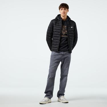  Guess Hooded Puffer Iridescent Nylon 40 Erkek Siyah Mont