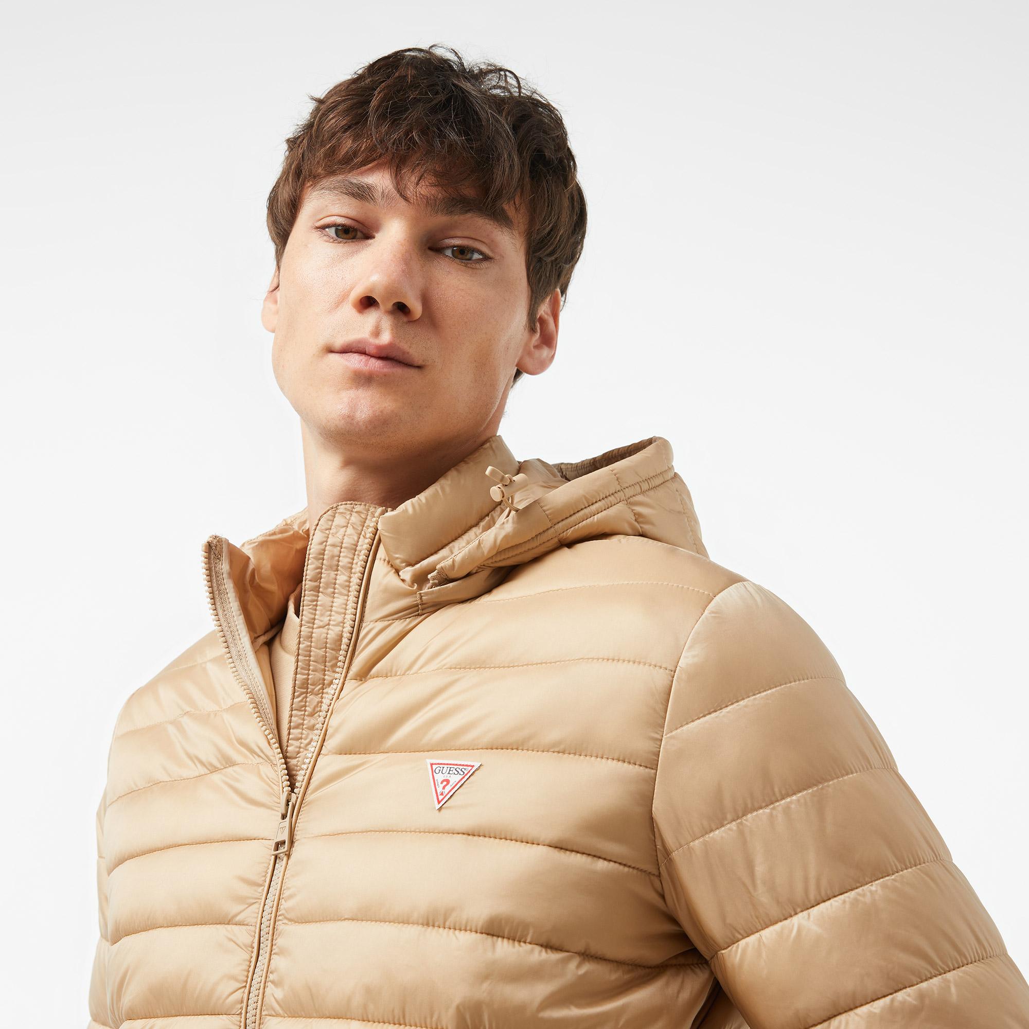 Guess Hooded Puffer Iridescent Nylon 40 Erkek Bej Mont