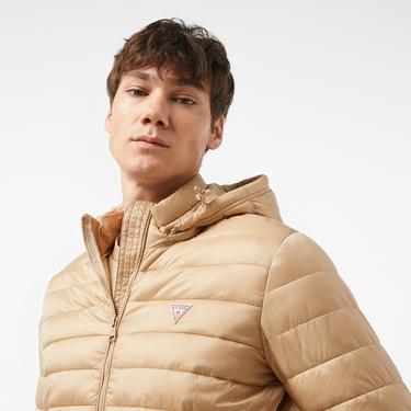  Guess Hooded Puffer Iridescent Nylon 40 Erkek Bej Mont