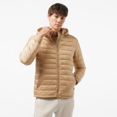  Guess Hooded Puffer Iridescent Nylon 40 Erkek Bej Mont