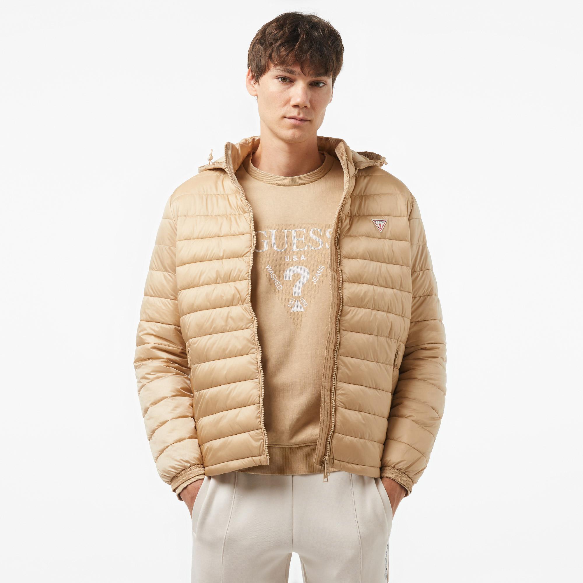 Guess Hooded Puffer Iridescent Nylon 40 Erkek Bej Mont