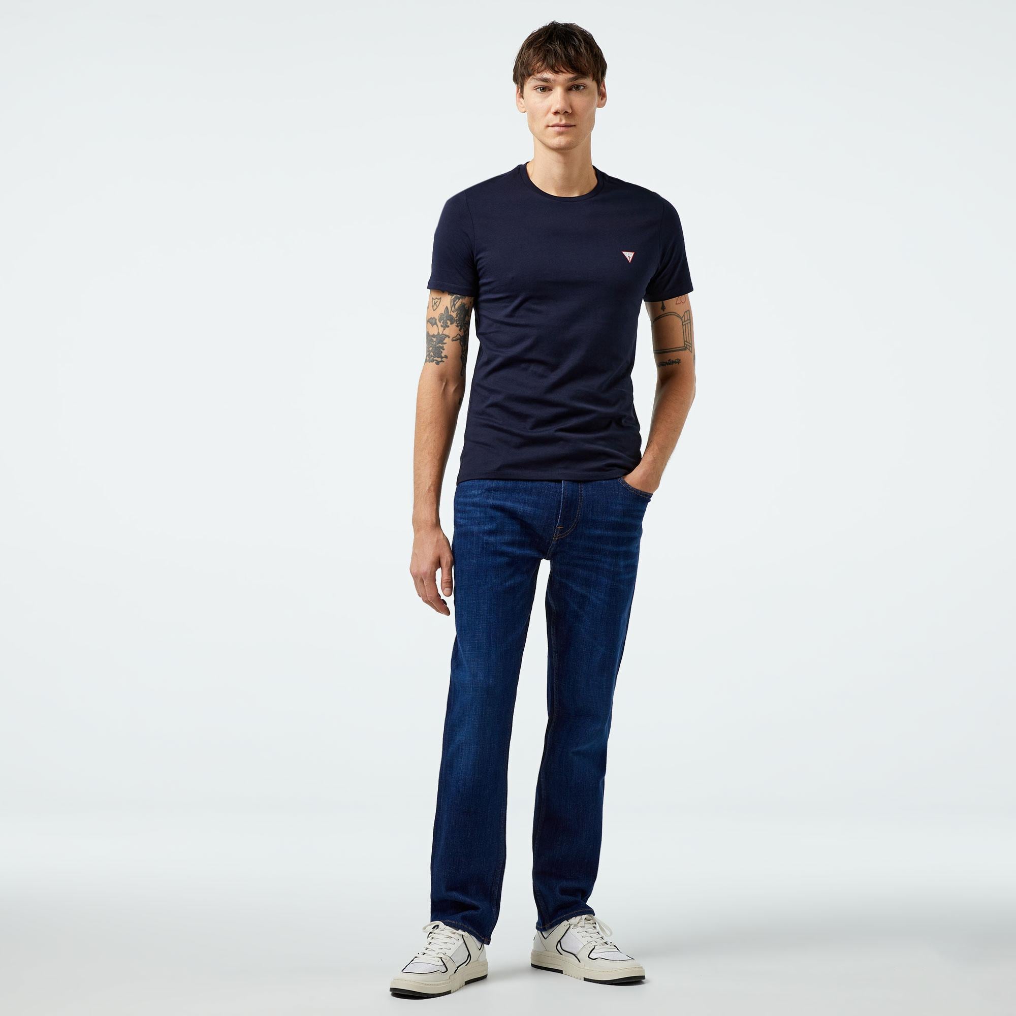 Guess Mid Organic Stream Jersey Erkek Lacivert T-Shirt