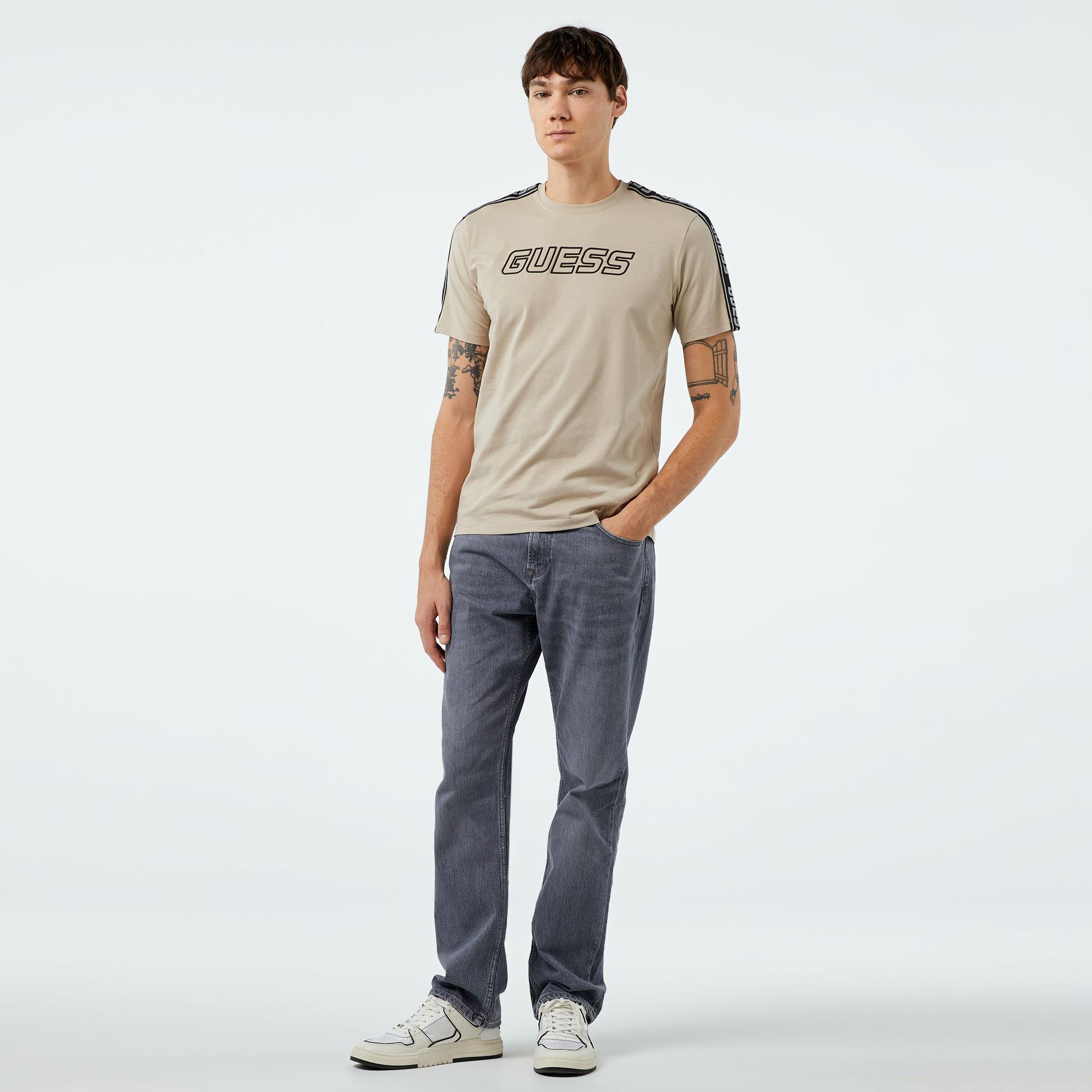 Guess Arlo Mid Organic Stretch Jersey 180 Erkek Bej T-Shirt