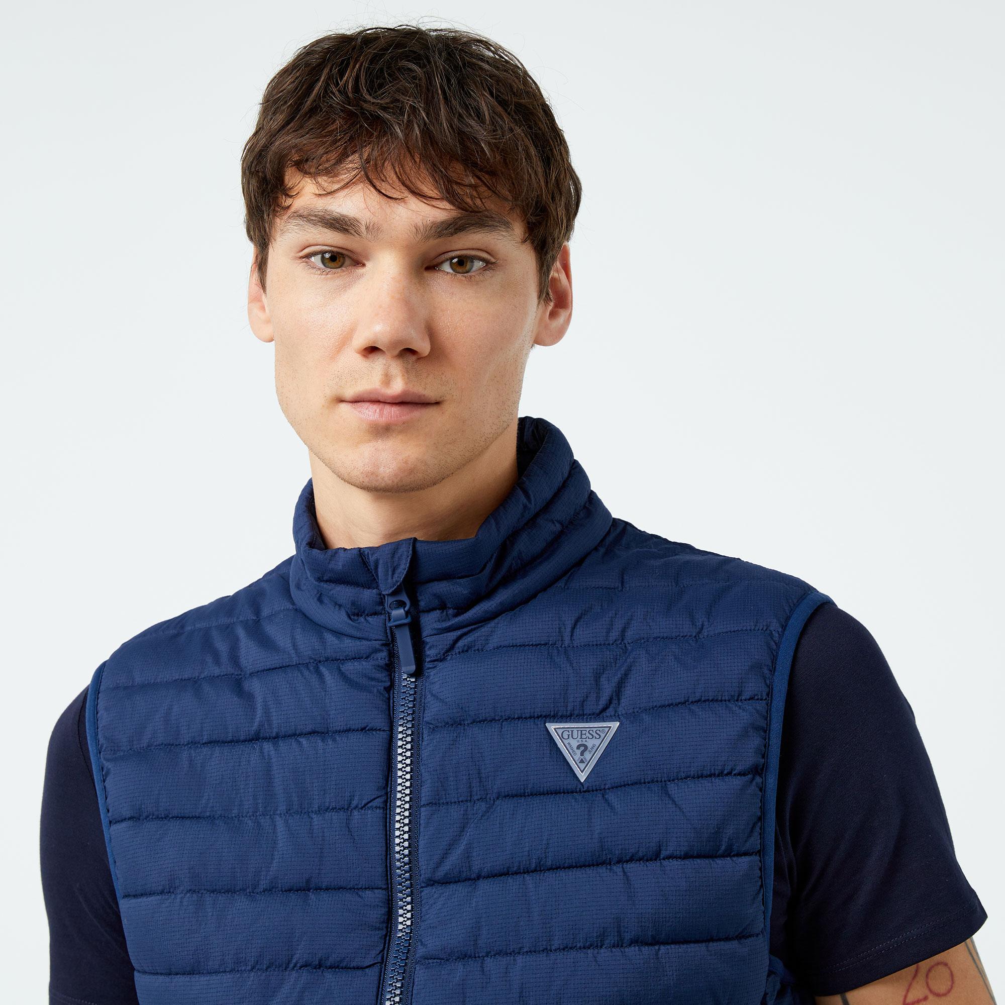 Guess Lauper Padded Nylon Stretch Ripstop Erkek Mavi Yelek