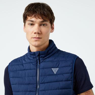  Guess Lauper Padded Nylon Stretch Ripstop Erkek Mavi Yelek