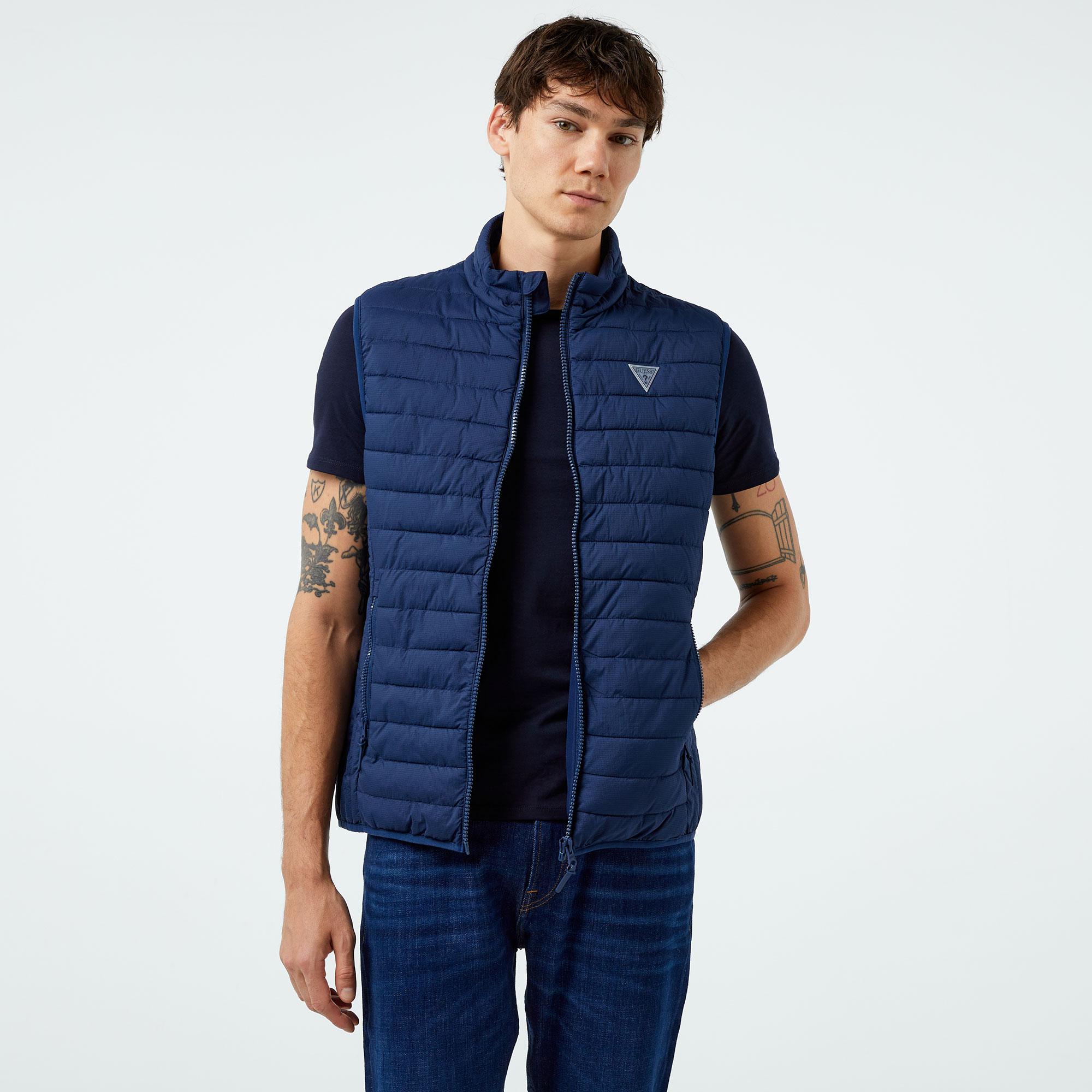 Guess Lauper Padded Nylon Stretch Ripstop Erkek Mavi Yelek