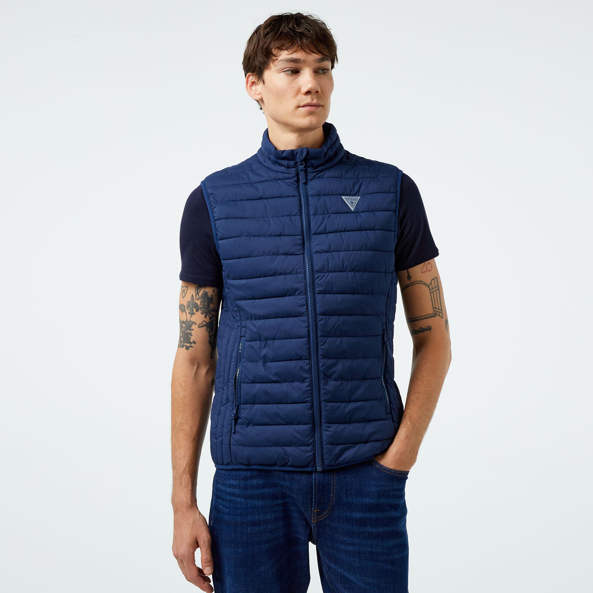 Guess Lauper Padded Nylon Stretch Ripstop Erkek Mavi Yelek