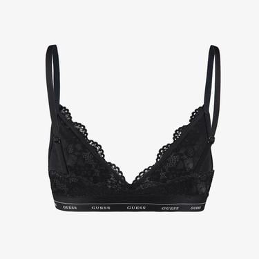  Guess Jane Triangle Flowery Lace Band Solid Kadın Siyah Sütyen