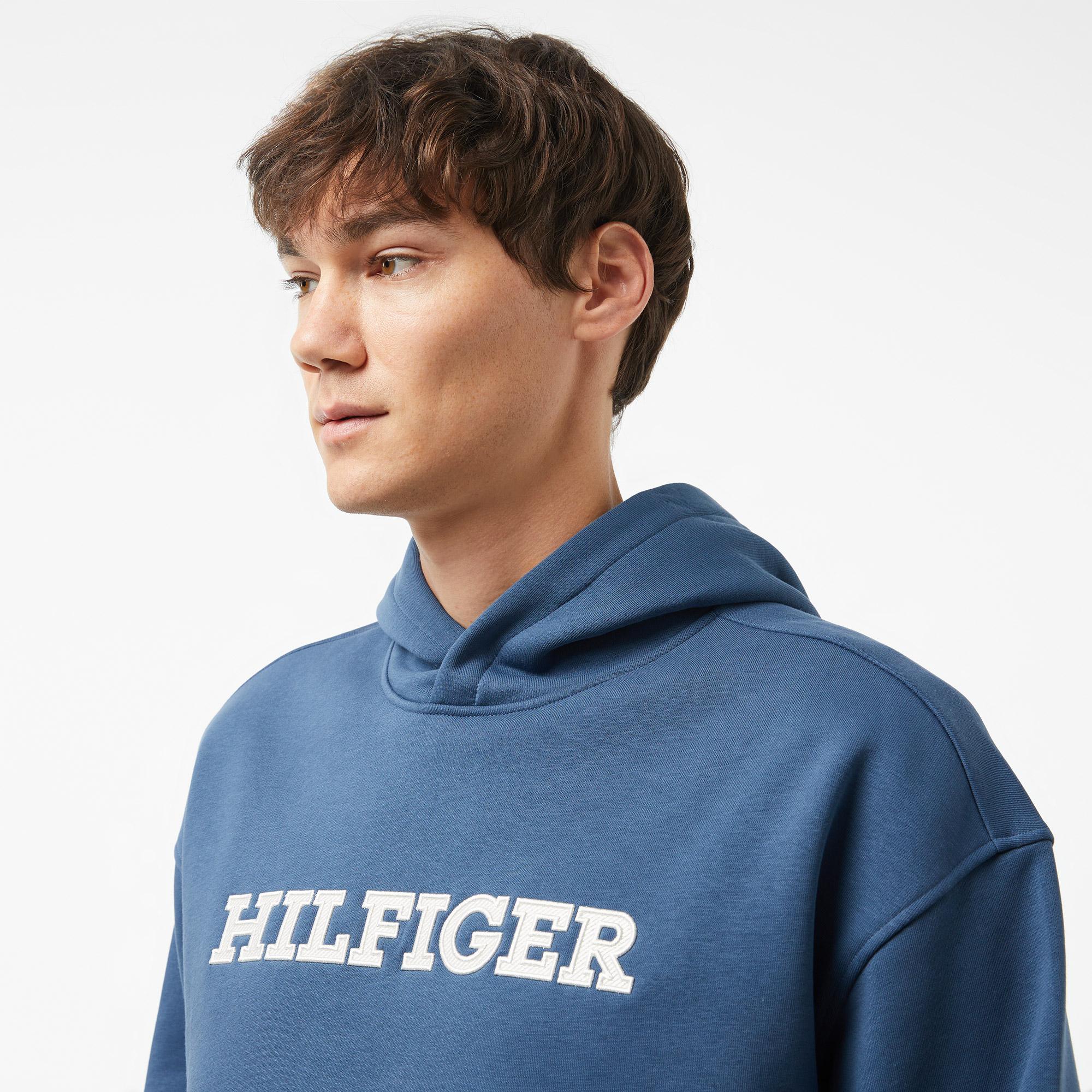 Tommy Hilfiger Monotype Applique Erkek Mavi Hoodie
