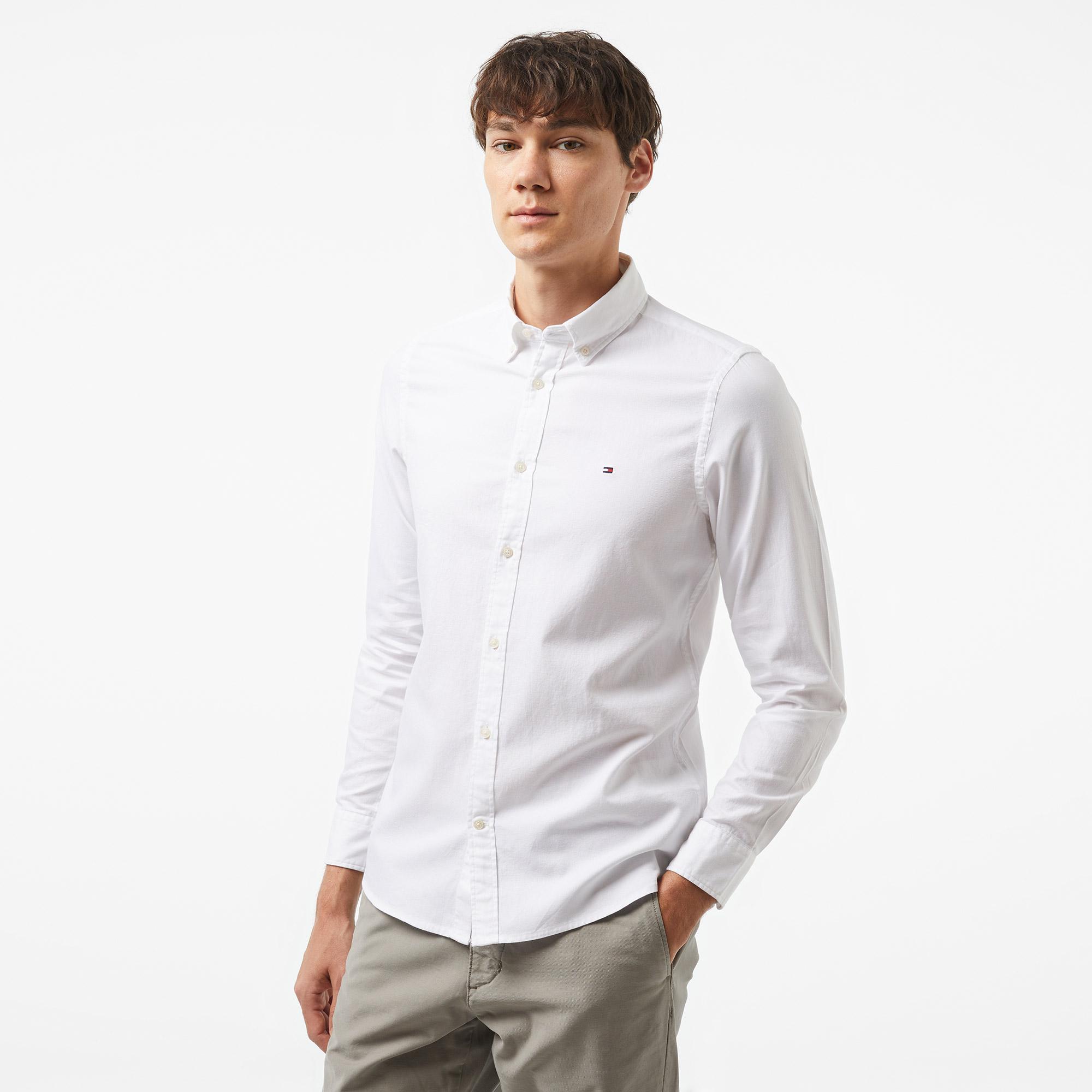 Tommy Hilfiger Flex Dobby Sf Shırt Erkek Beyaz Gömlek