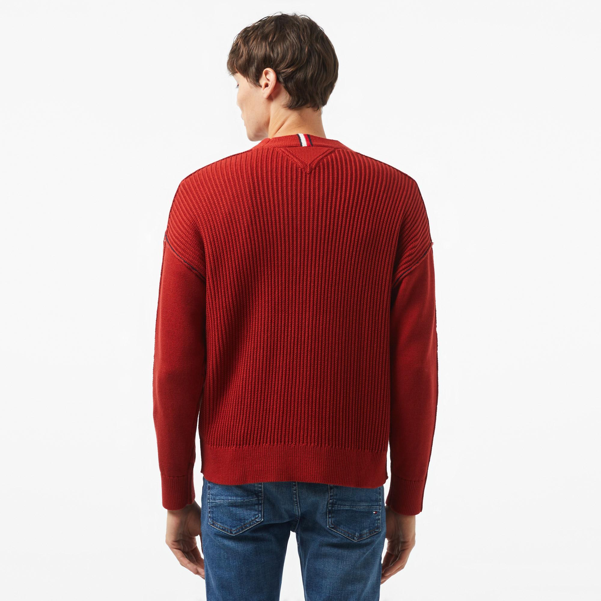 Tommy Hilfiger Contrast Cable Erkek Kırmızı Hırka