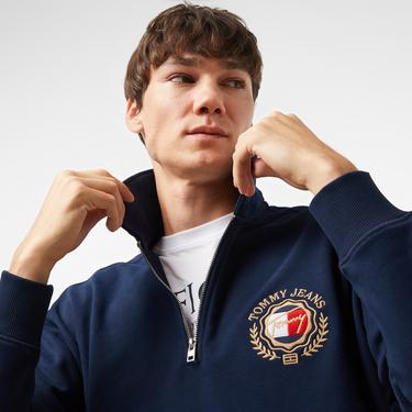  Tommy Hilfiger Jeans Luxe 1/4 Zip Erkek Lacivert Sweatshirt