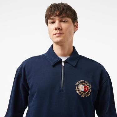  Tommy Hilfiger Jeans Luxe 1/4 Zip Erkek Lacivert Sweatshirt