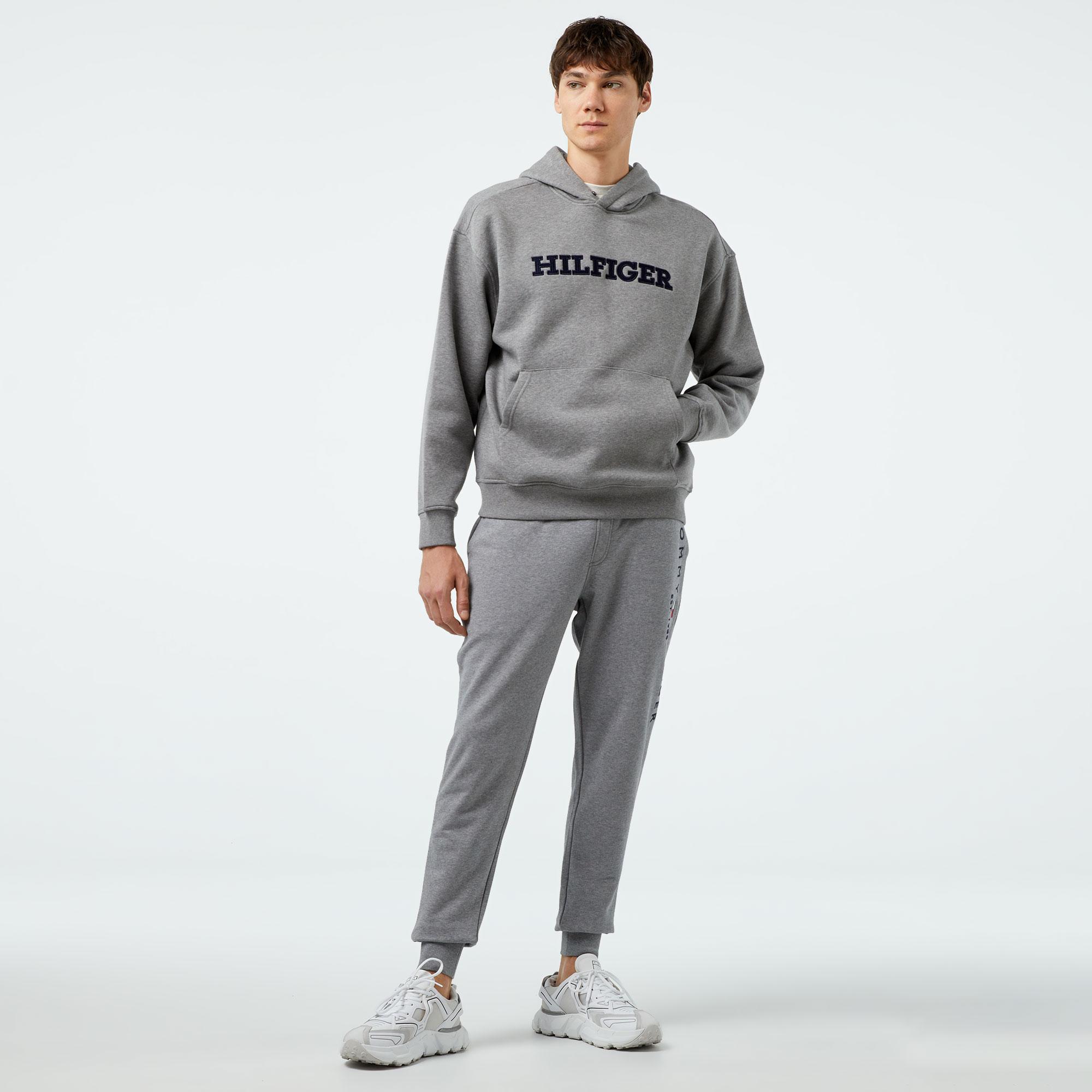 Tommy Hilfiger Monotype Applique Erkek Gri Hoodie
