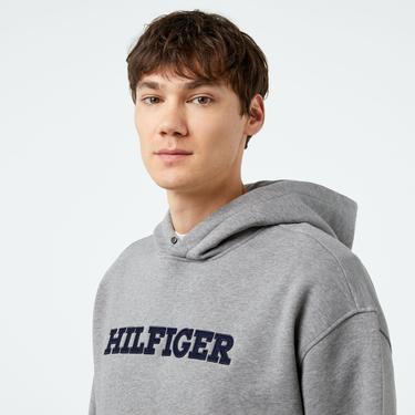  Tommy Hilfiger Monotype Applique Erkek Gri Hoodie